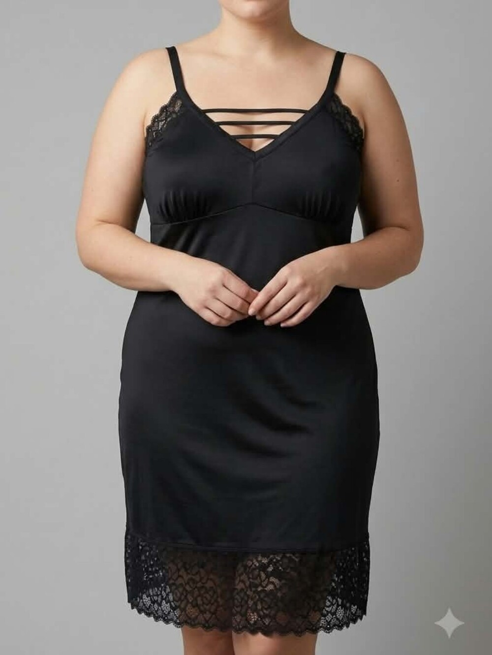 Deesse Lingerie Black Slip Lace Trim Robe